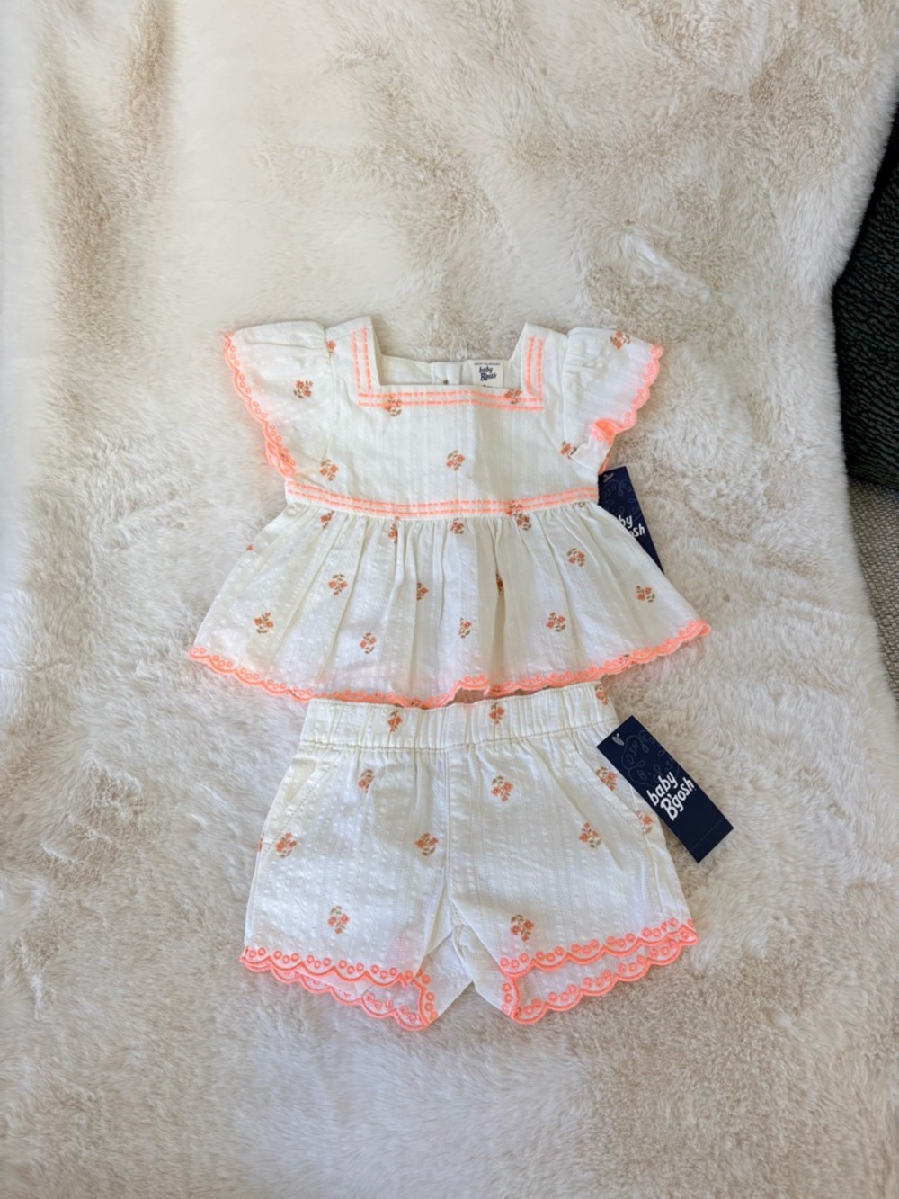 Baby Two-Piece White Set with Peach Trim 3 Mos